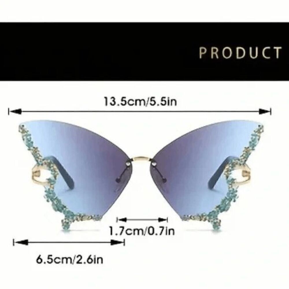 🦋✨ Rhinestone Diamond Butterfly Rimless Y2K Shades Sunglasses NEW - Picture 12 of 15